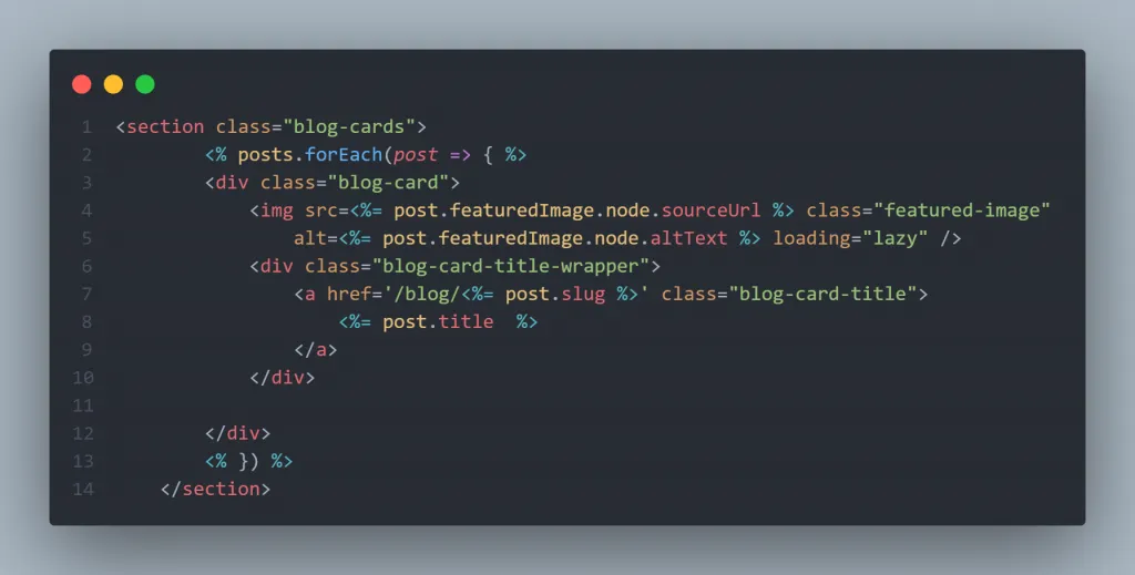 EJS blog page template for headless WordPress blog