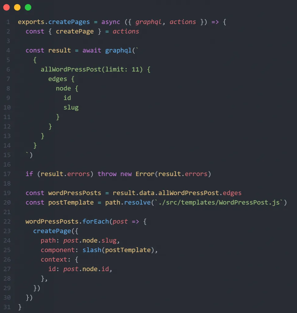 Gatsby lets us use headless WordPress to easily create pages from our posts