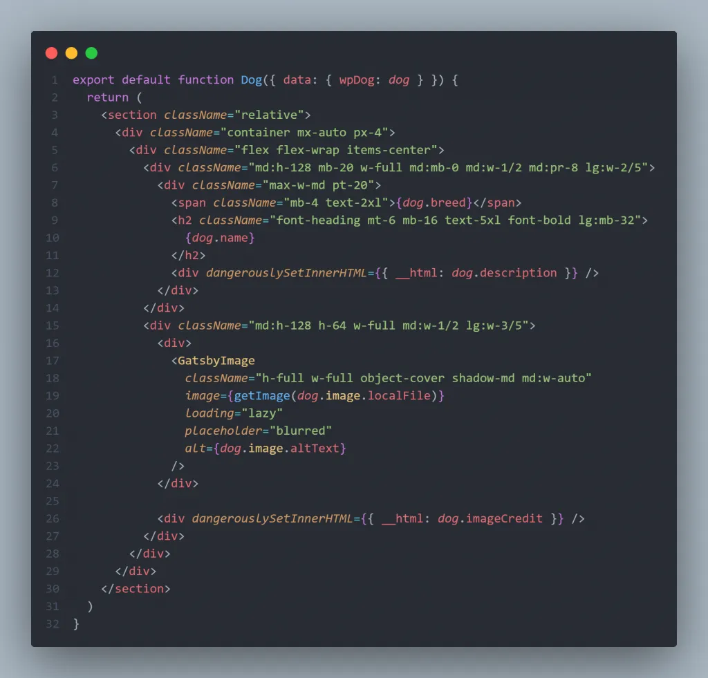 An example React component using a Custom Post Type from headless WordPress with Gatsby.