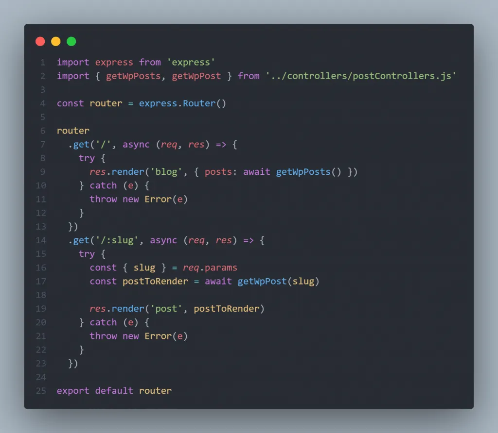 Headless WordPress Express Router to handle requests for blog posts