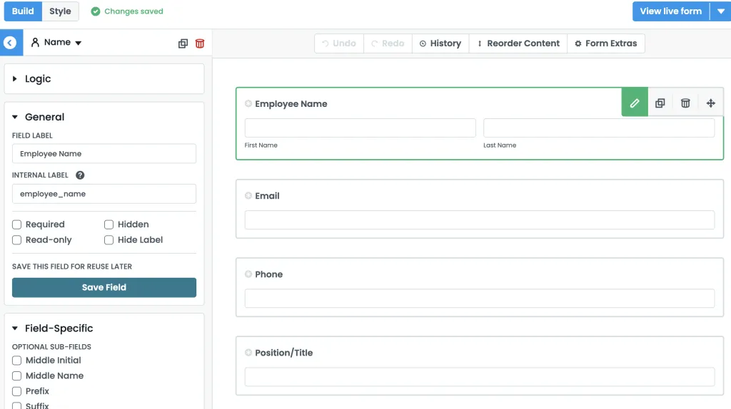 A screenshot of a form field selected in the Formstack Form builder.