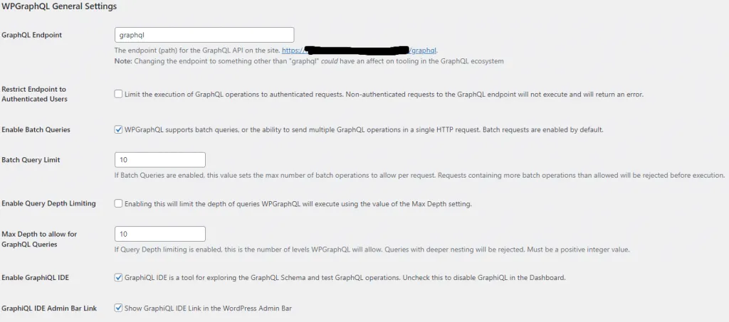 WPGraphQL settings for using headless WordPress with GraphQL